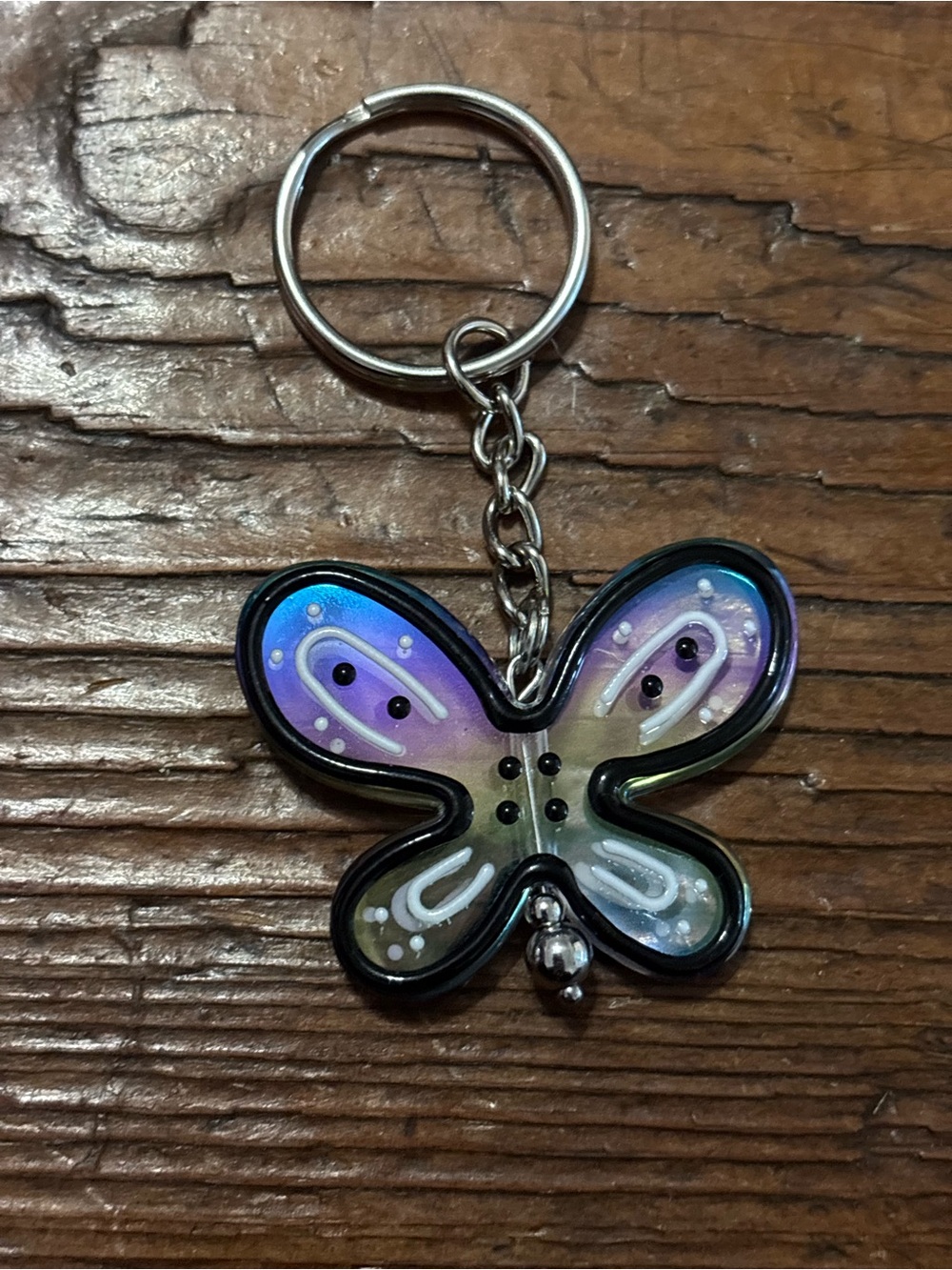 Butterfly Keychain Charm in Iridescent Purple and Green